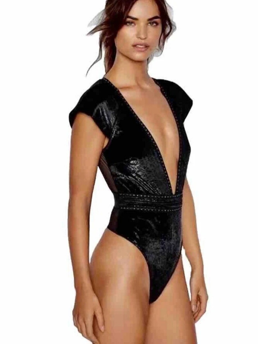 New Victoria's Secret Plunge Bodysuit in Studded Velvet and Mesh Size M